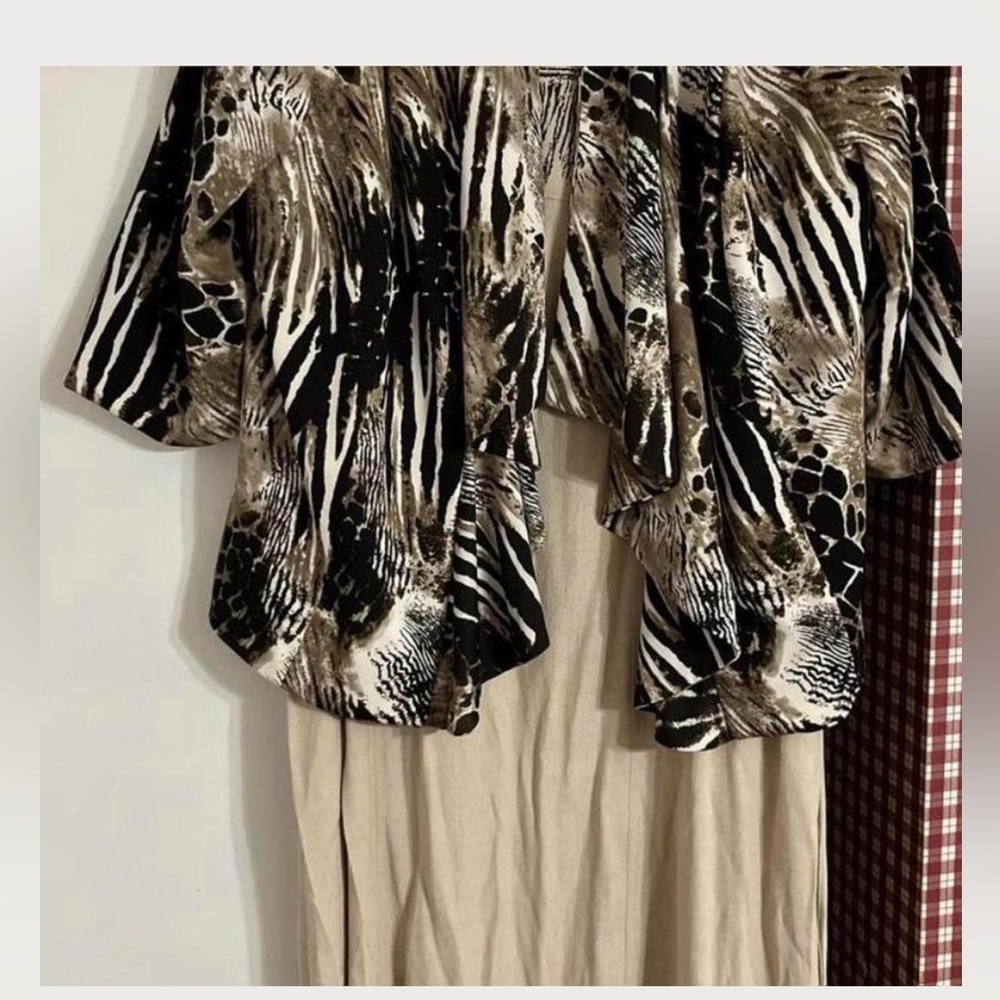 Teddi Vintage Boho layered tunic dress 2X animal print top + neutral flowy dress
